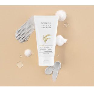 Пінка для вмивання з екстрактом рису та каоліном THANK YOU FARMER Rice Pure Clay Mask to Foam Cleanser