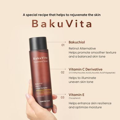 Зволожувальний тонер з бакучіолом і вітамінами C та E THANK YOU FARMER BakuVita Treatment Toner
