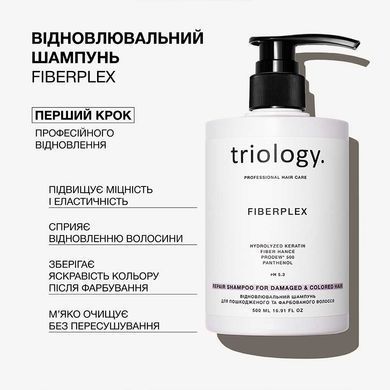 Відновлювальний шампунь для пошкодженого та фарбованого волосся Triology. Fiberplex